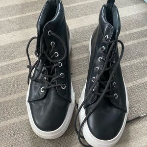 Womens H&M black faux leather high top sneaker boot